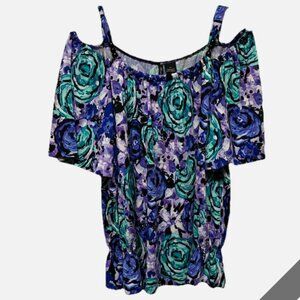 New Directions Women's Purple Cold Shoulder Top Beaded Detail Plus Size 1X